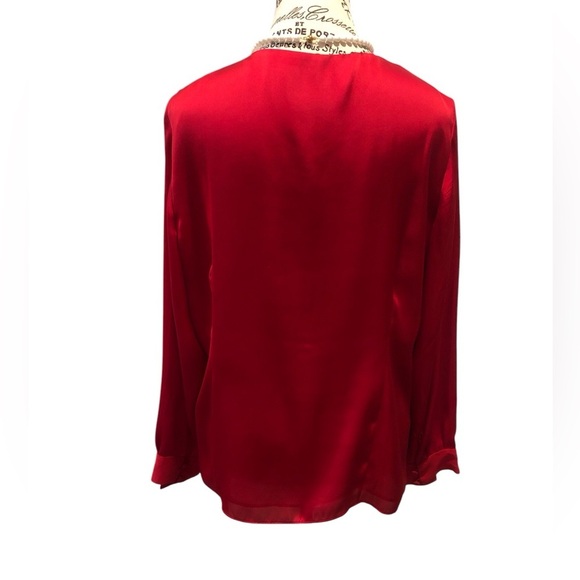 Coldwater Creek Elegant Red Button Up Satin Blouse L/S Hidden Buttons - Picture 2 of 6